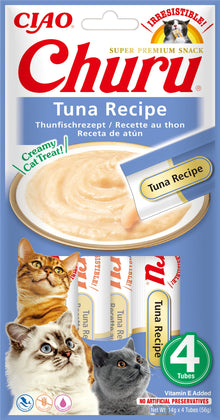 Front View of Ciao Churu 4 Pack Cat Treat - Tuna Recipe - 4 x 14g