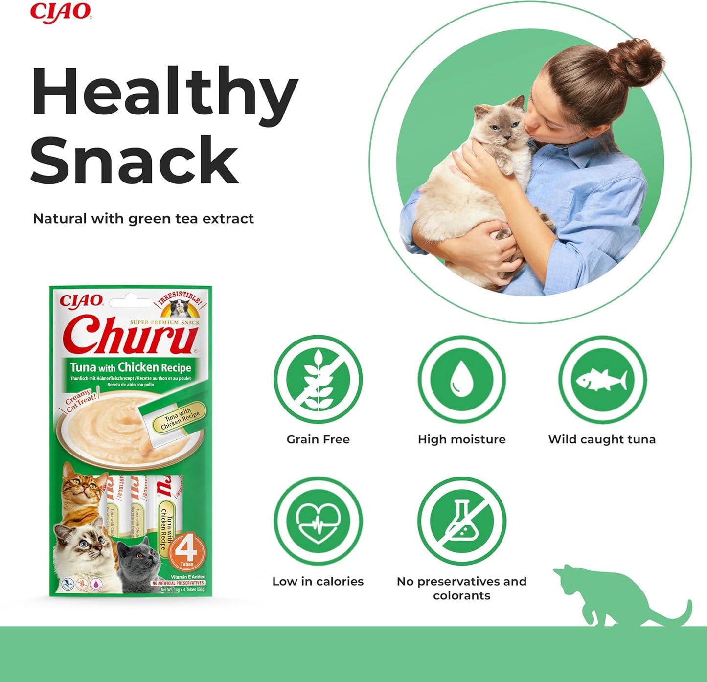 Ciao Churu 4 Pack Cat Treat - Tuna with Chicken Recipe - 4 x 14g