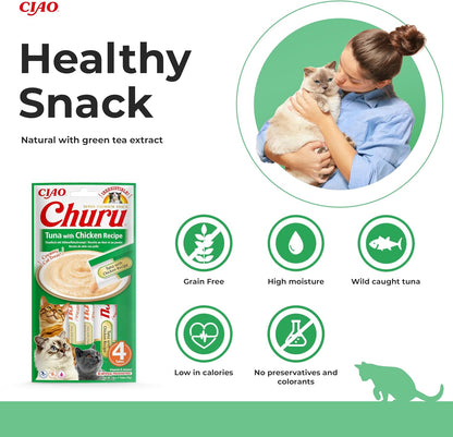 Ciao Churu 4 Pack Cat Treat - Tuna with Chicken Recipe - 4 x 14g