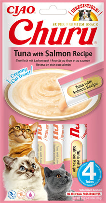 Front View of Ciao Churu 4 Pack Cat Treat - Tuna wirh Salmon Recipe - 4 x 14g