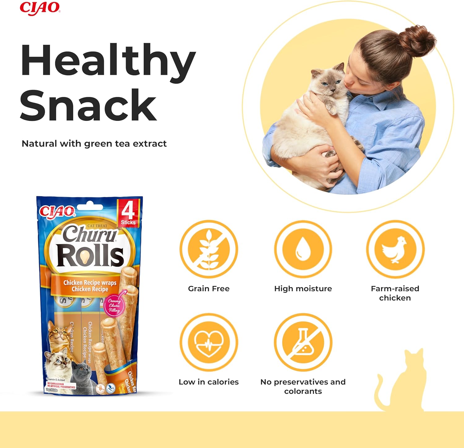 Ciao Churu Rolls 4 Pack Cat Treat - Chicken Recipe Wraps Chicken Recipe - 4 x 10g