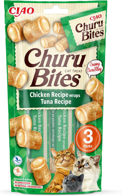 Ciao Churu Bites 3 Pack Cat Treat - Chicken Recipe wraps Tuna Recipe