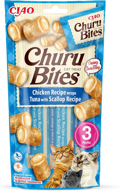 Ciao Churu Bites 3 Pack Cat Treat - Chicken Recipe wraps Tuna with Scallop Recipe
