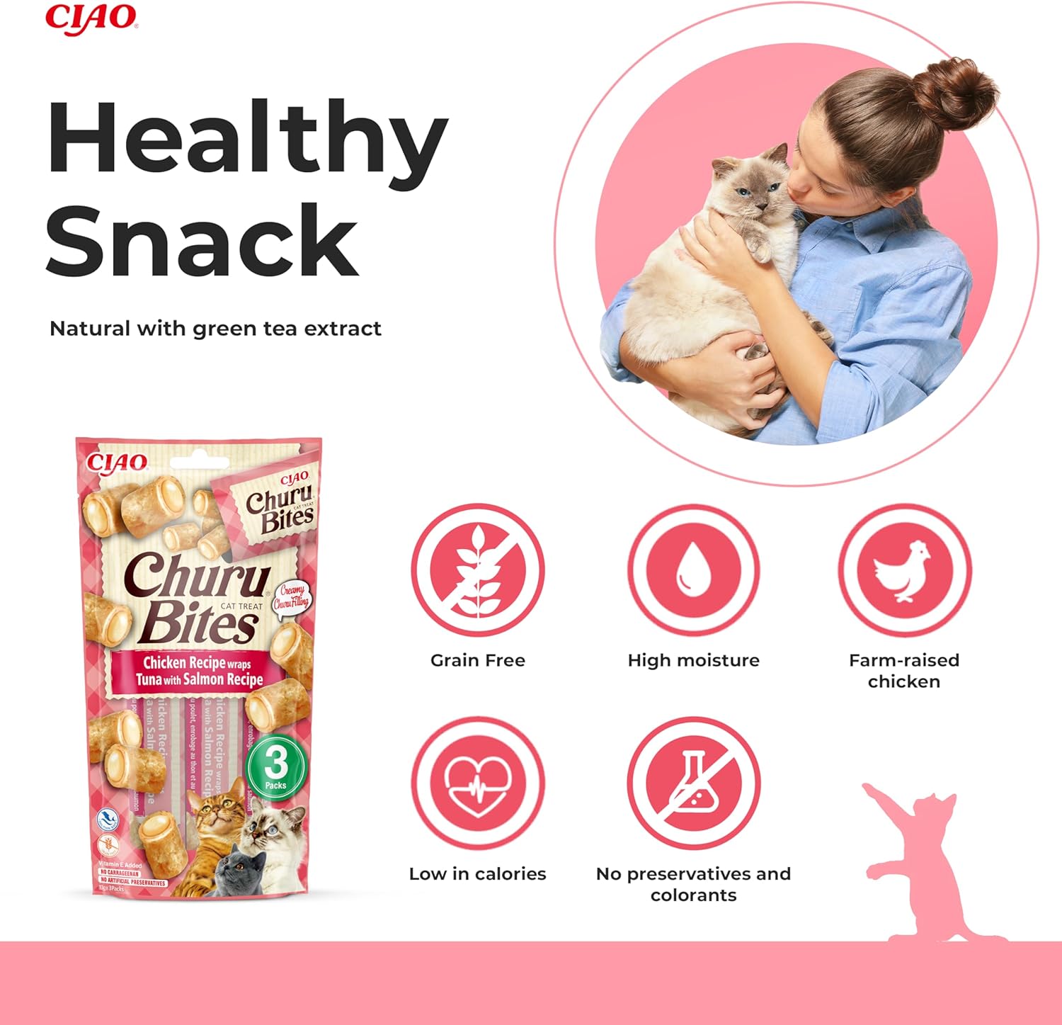 Ciao Churu Bites 3 Pack Cat Treat - Chicken Recipe Wraps Tuna with Salmon Recipe - 3 x 10g