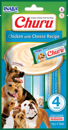 Front View of Ciao Churu 4 & 8 Pack Dog Treat - Chicken with Cheese Recipe - 4 x 14g & 8 x 20g