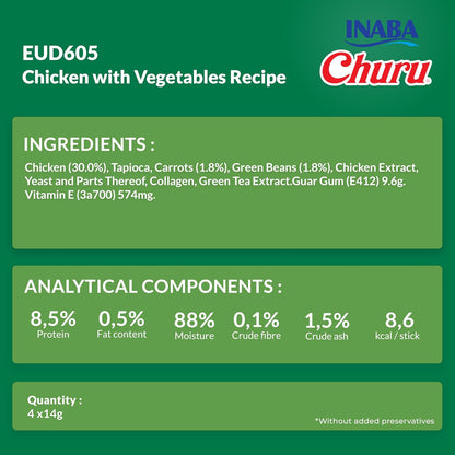 Ciao Churu 4 & 8 Pack Dog Treat - Chicken with Vegetables Recipe - 4 x 14g & 8 x 20g