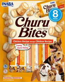 Front View of Ciao Churu Bites 8 Pack Dog Treat - Chicken Recipe wraps Chicken Recipe - 8 x 12g