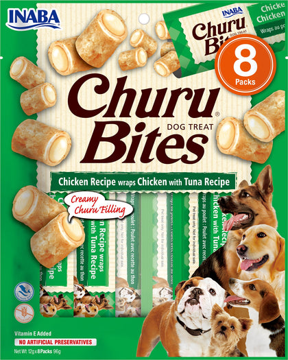 Ciao Churu Bites 8 Pack Dog Treat - Chicken Recipe wraps Chicken with Tuna Recipe