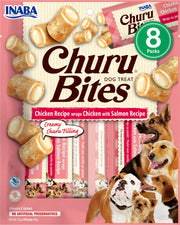 Ciao Churu Bites 8 Pack Dog Treat - Chicken Recipe wraps Chicken with Salmon Recipe