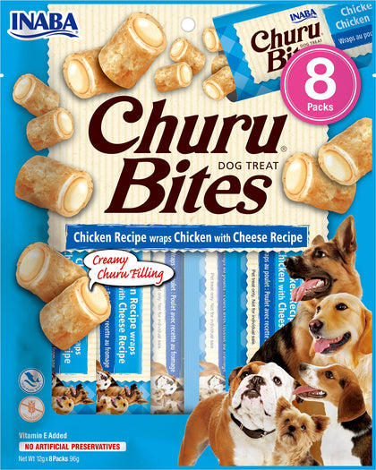 Ciao Churu Bites 8 Pack Dog Treat - Chicken Recipe wraps Chicken with Cheese Recipe