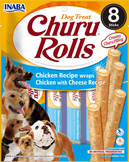Ciao Churu Rolls 8 Pack Dog Treat - Chicken Recipe wraps Chicken with Cheese Recipe