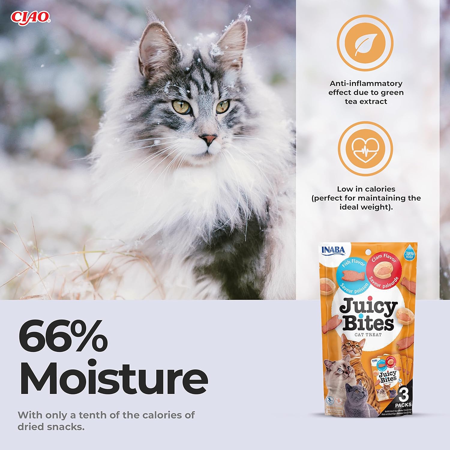 Ciao Juicy Bites Cat Treat - Fish & Clam Flavour - 3 x 11.3g