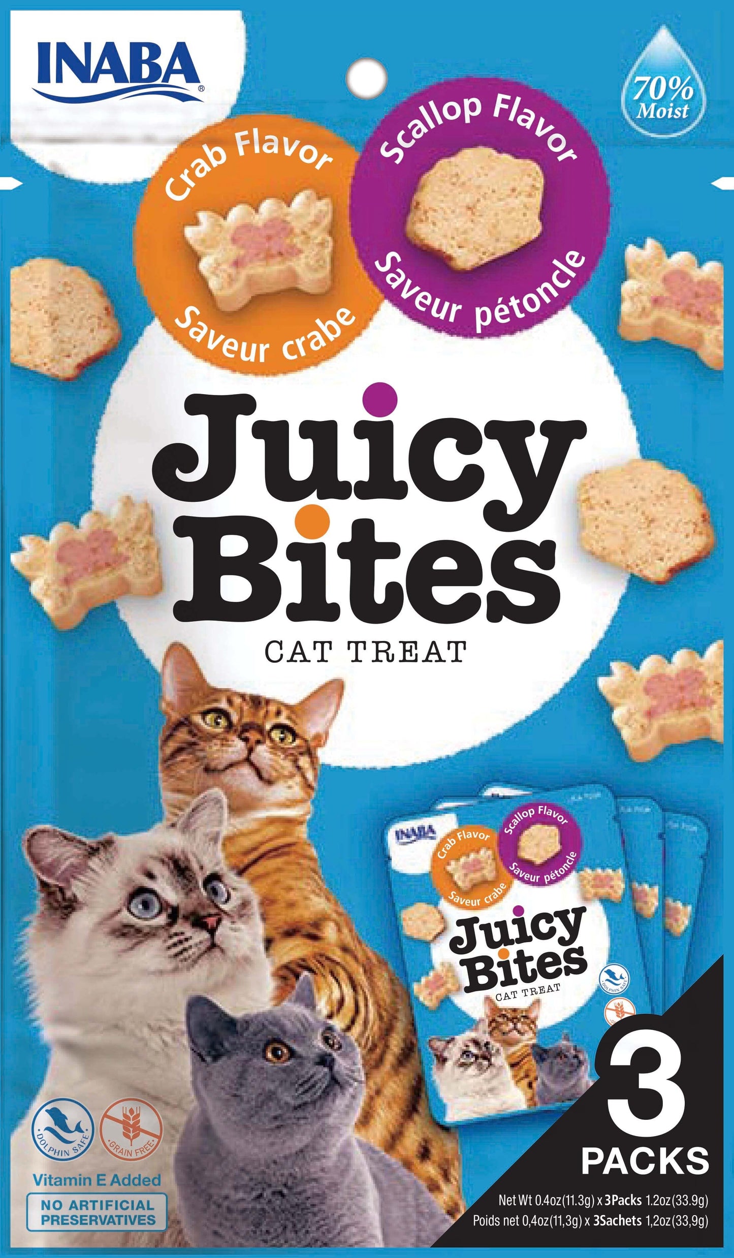 Front View of Ciao Juicy Bites Cat Treat - Scallop & Crab Flavour - 3 x 11.3g