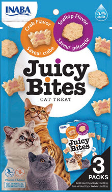Front View of Ciao Juicy Bites Cat Treat - Scallop & Crab Flavour - 3 x 11.3g
