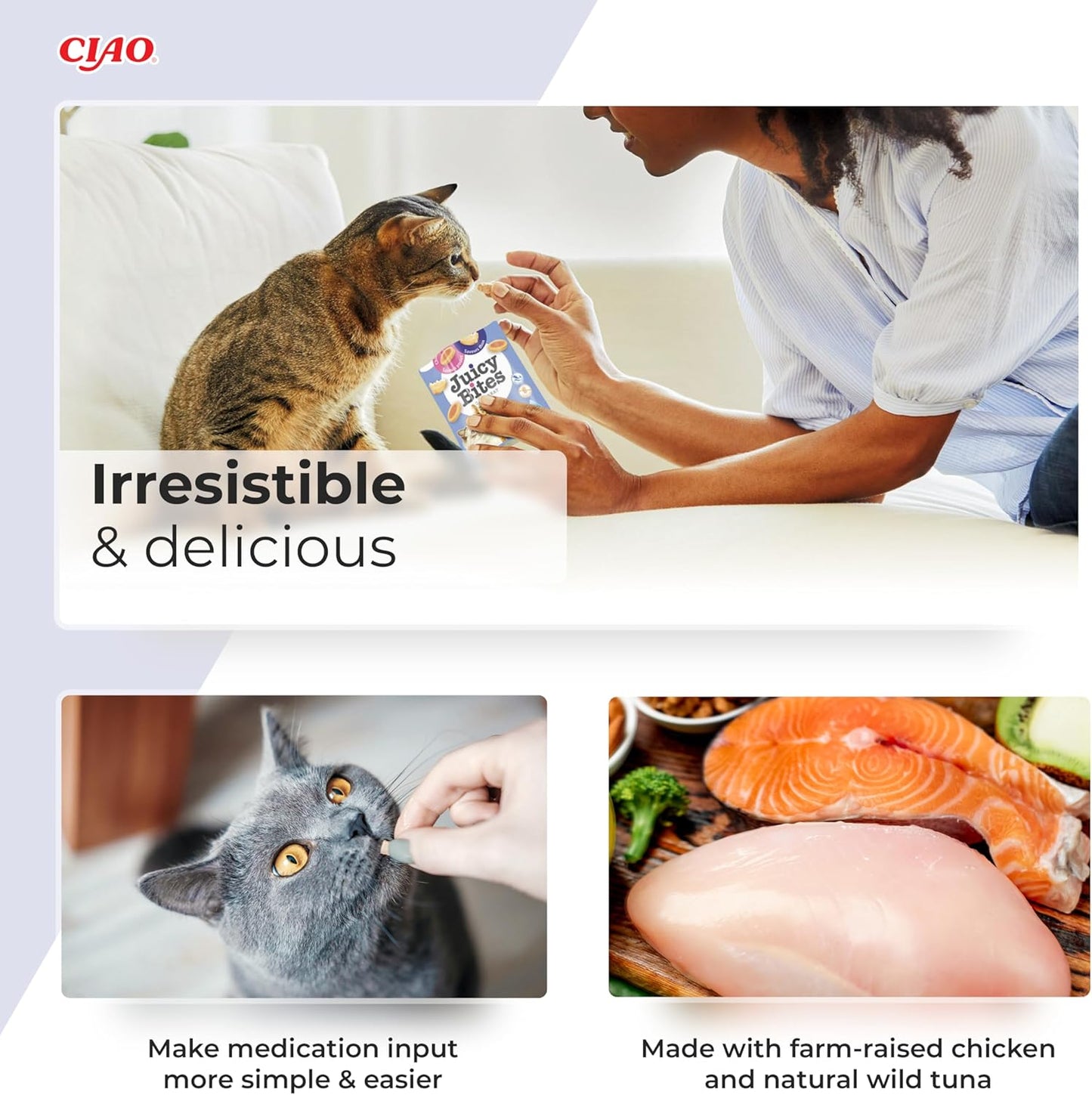 Ciao Juicy Bites Cat Treat - Scallop & Crab Flavour - 3 x 11.3g