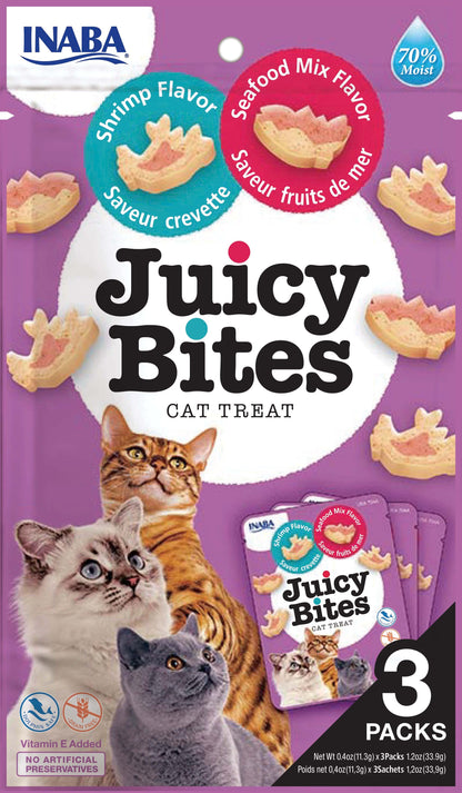 Front View of Ciao Juicy Bites Cat Treat - Shrimp & Seafood Mix Flavour - 3 x 11.3g