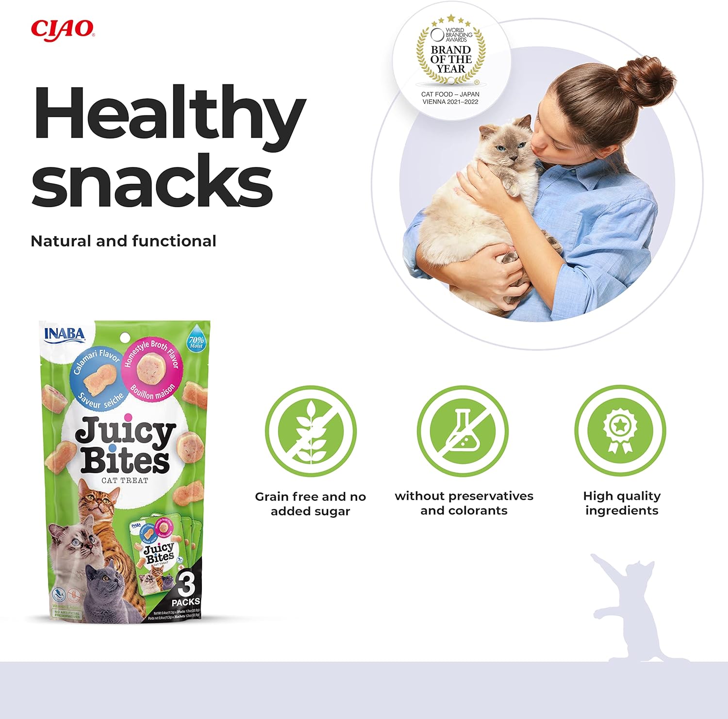 Ciao Juicy Bites Cat Treat - Homestyle Broth & Calamari Flavour - 3 x 11.3g