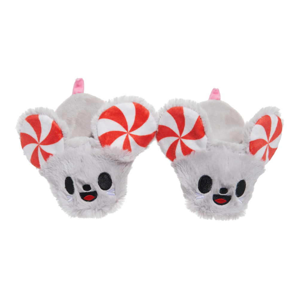 Front View of BARK Christmas Peppermice Slippies Dog Toy - One Size