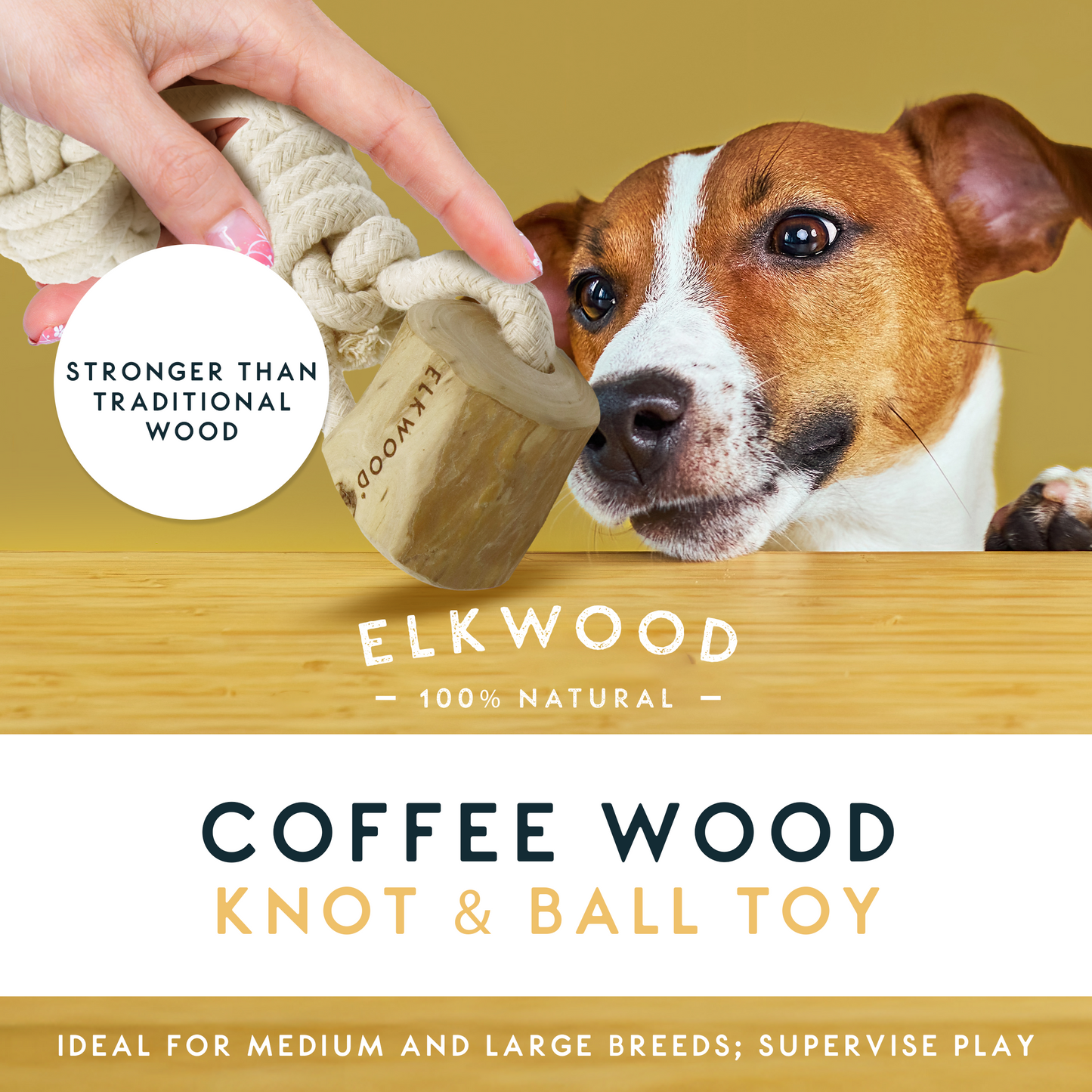 Elkwood Coffee Wood Knot & Ball Dog Toy