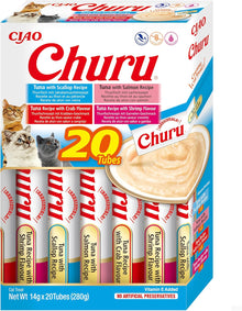 Front View of Ciao Churu 20 Pack Box Cat Treat - Tuna Seafood Variety - 20 x 14g