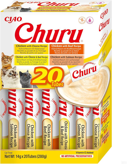 Front View of Ciao Churu 20 Pack Box Cat Treat - Chicken & Beef Variety - 20 x 14g