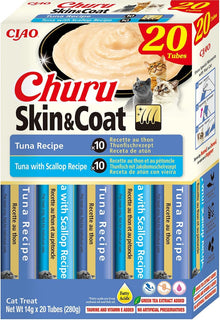 Front View of Ciao Churu Skin & Coat 20 Pack Cat Treat - Tuna Variety - 20 x 14g