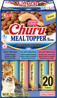 Front View of Ciao Churu 20 Pack Meal Topper for Adult Cats - Tuna Variety - 20 x 14g