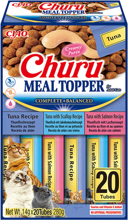 Front View of Ciao Churu 20 Pack Meal Topper for Adult Cats - Tuna Variety - 20 x 14g