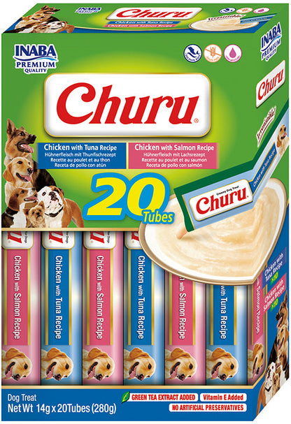 Front View of Ciao Churu 20 Pack Dog Treat - Chicken with Seafoods Variety - 20 x 14g