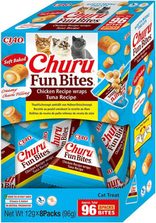 Front View of Ciao Churu Fun Bites Cat Treat - Chicken Recipe Wraps Tuna Recipe - 8 x 12g
