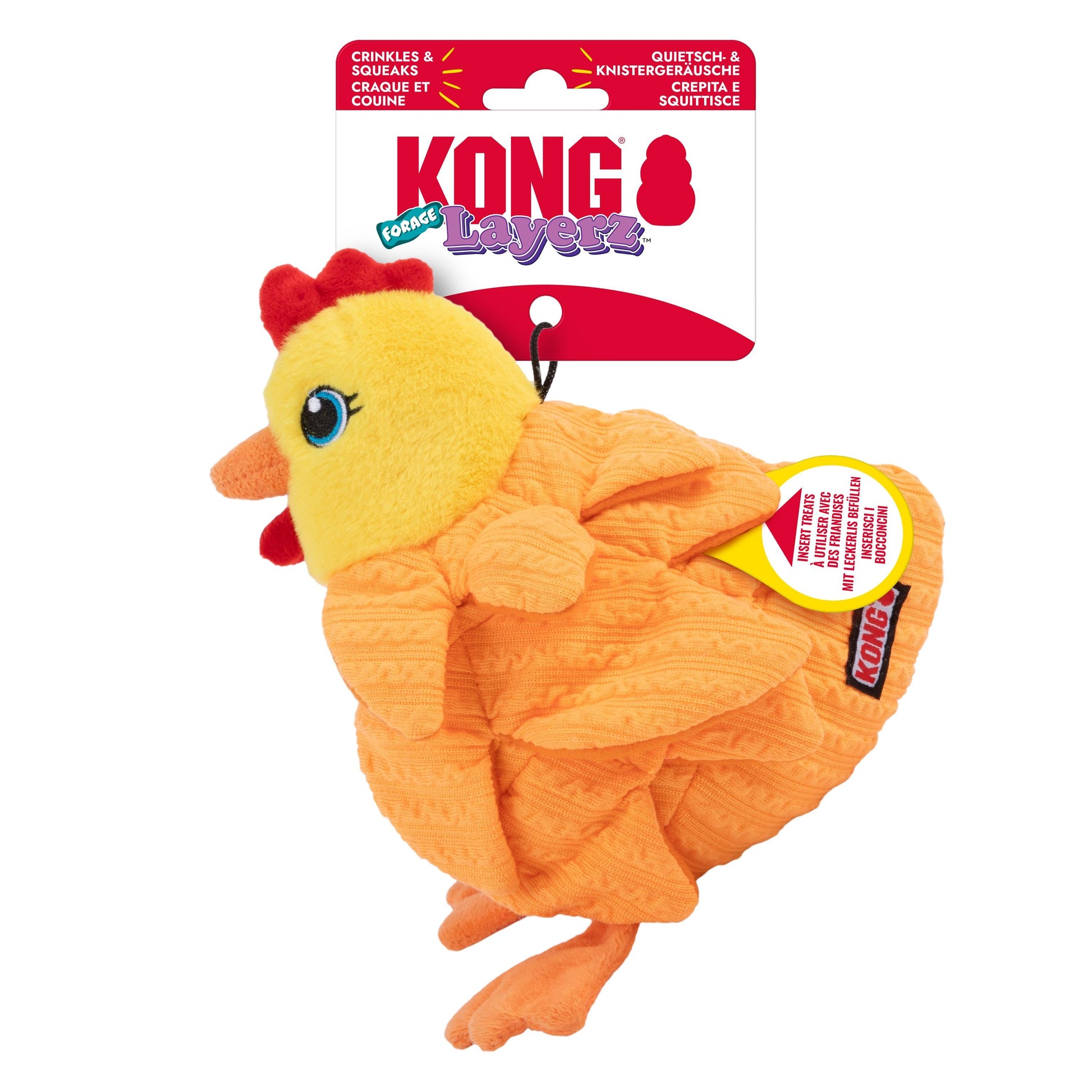 Front View of KONG Layerz Forage Hen Dog Toy - Medium