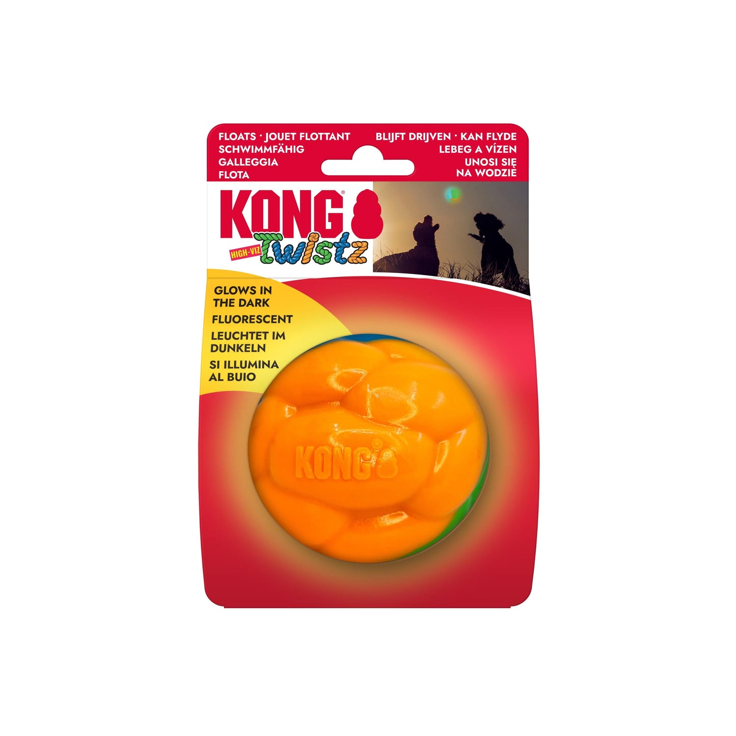 Front View of KONG Twistz High-Viz Ball Dog Toy - Large