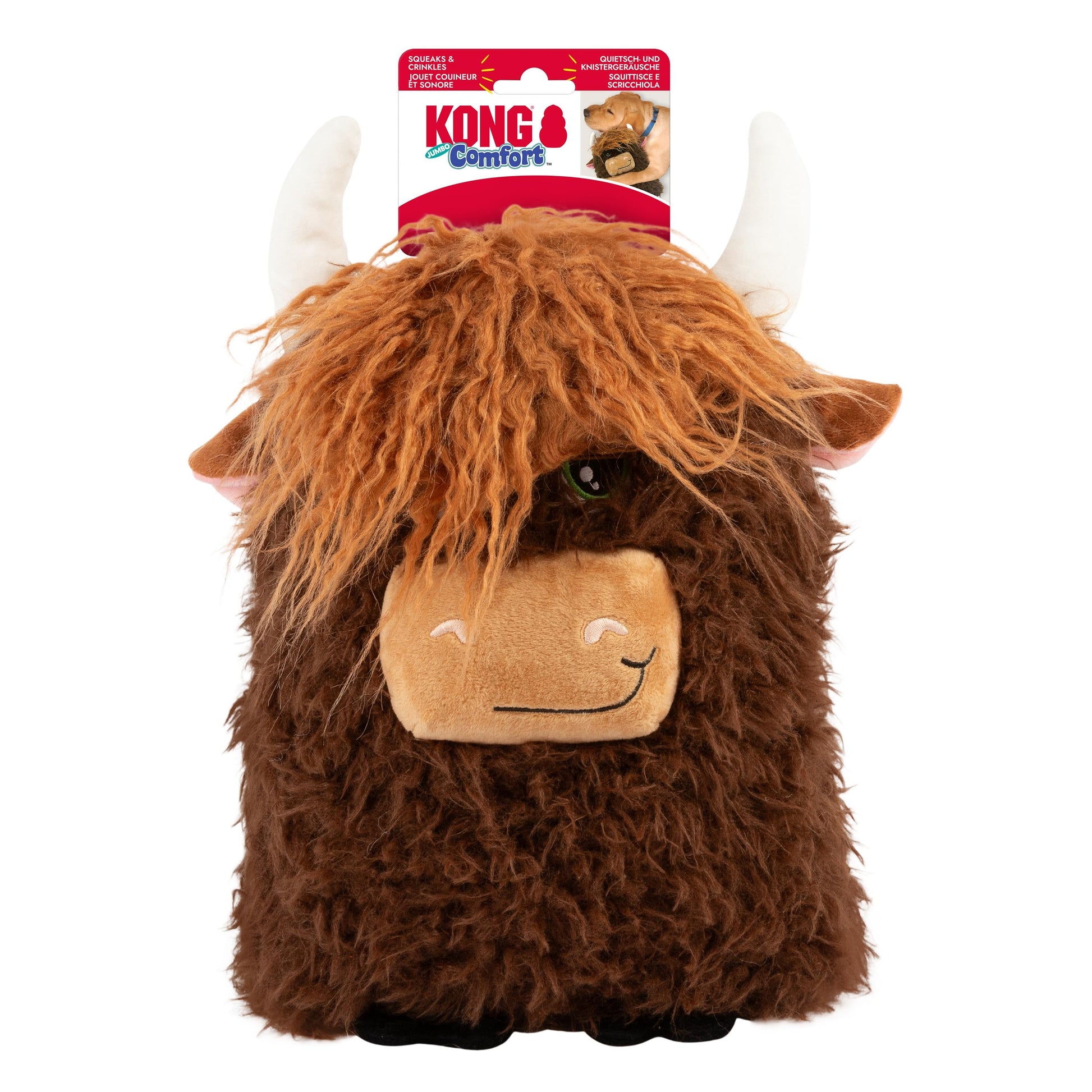 Front View of KONG Comfort Jumbo Highland Cow Dog Toy - Extra Large