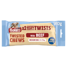 Front View of Bakers Meaty Twists Medium Dog Treats with Beef - 180g