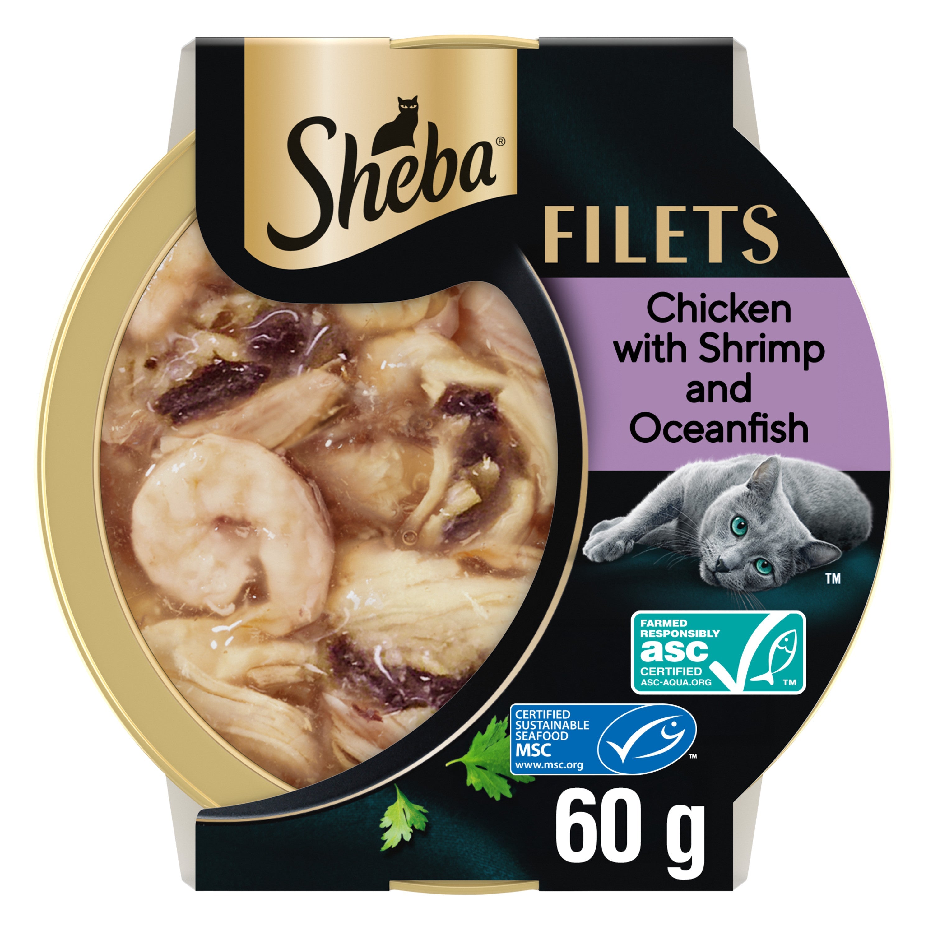 Sheba Sheba Filets Shrimp Ocean Chicken Tuna Adult Wet Cat Food pet food packaging