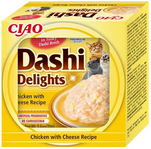 Front View of Ciao Dashi Delights Wet Cat Food - Chicken with Cheese Recipe - 70 g