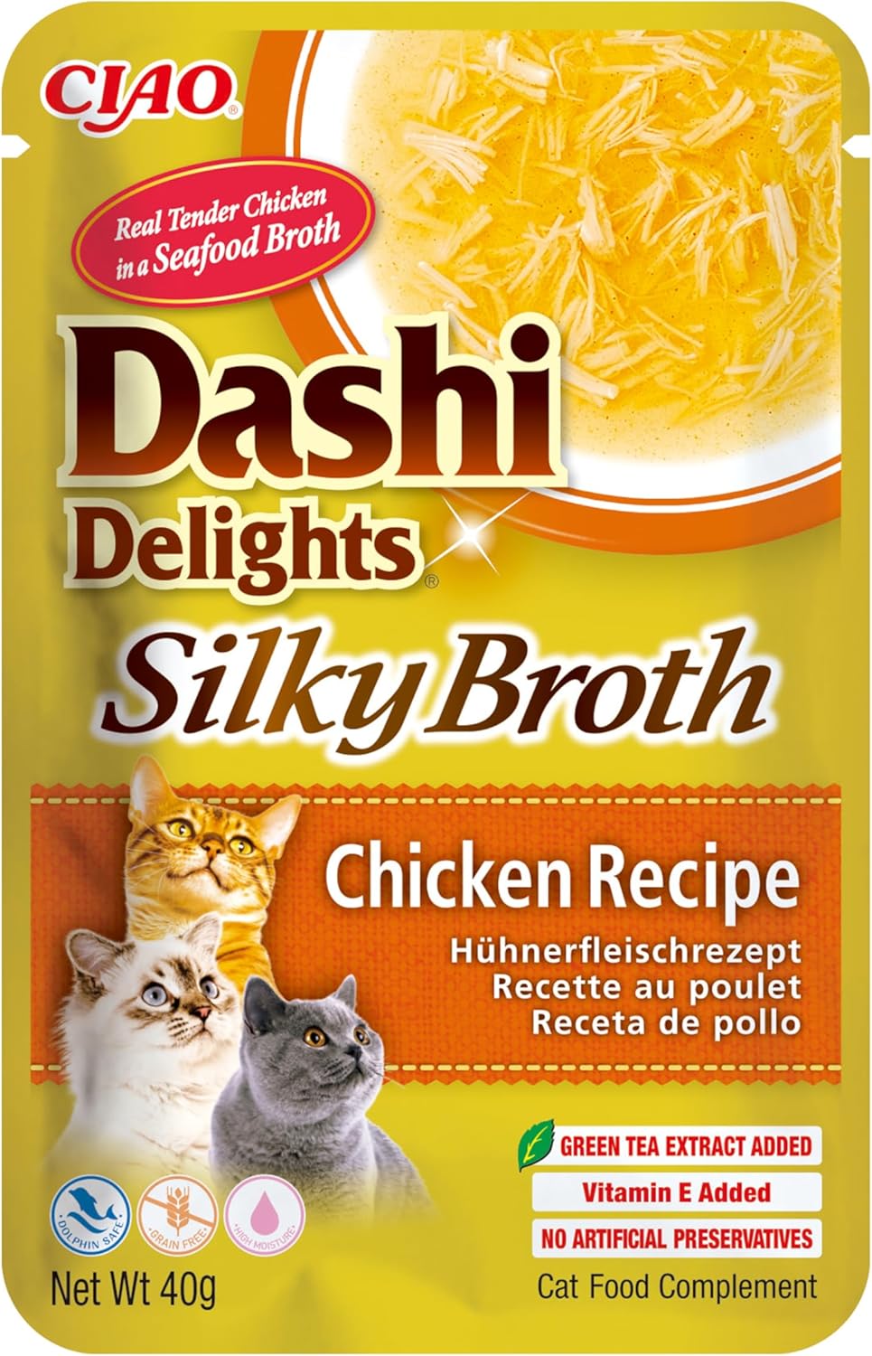 Front View of Ciao Dashi Delights Silky Broth Wet Cat Food - Chicken Recipe - 40 g