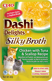 Front View of Ciao Dashi Delights Silky Broth Wet Cat Food - Chicken with Tuna & Scallop Recipe - 40 g