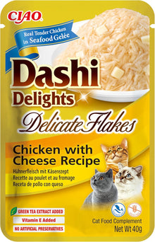 Front View of Ciao Dashi Delights Delicate Flakes Wet Cat Food - Chicken with Cheese Recipe - 40 g