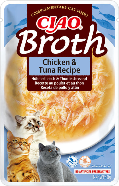 Front View of Ciao Broth Wet Cat Food - Chicken & Tuna Recipe - 40 g