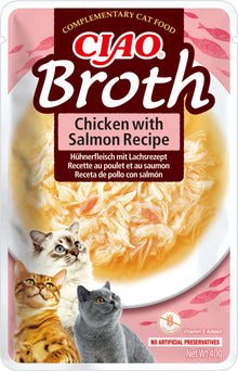 Front View of Ciao Broth Wet Cat Food - Chicken with Salmon Recipe - 40 g
