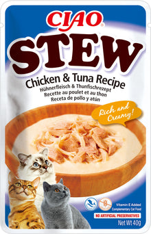 Front View of Ciao Stew Wet Cat Food - Chicken & Tuna Recipe - 40 g