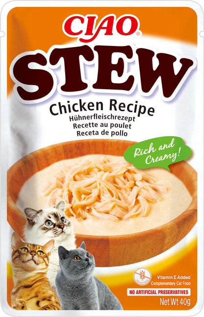 Front View of Ciao Stew Wet Cat Food - Chicken Recipe - 40 g