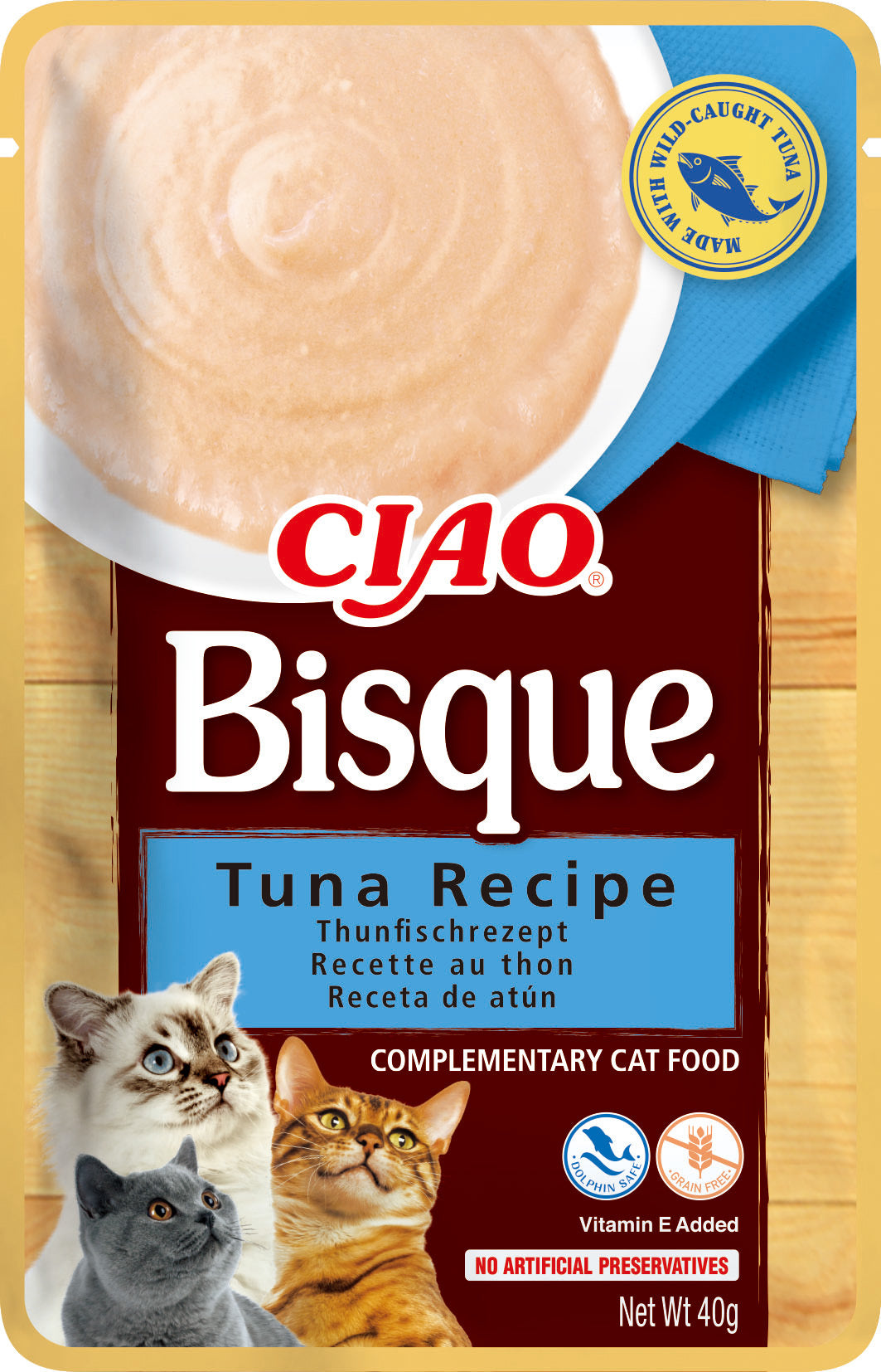 Front View of Ciao Bisque Wet Cat Food - Tuna Recipe - 40 g