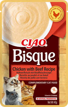 Front View of Ciao Bisque Wet Cat Food - Chicken with Beef Recipe - 40 g
