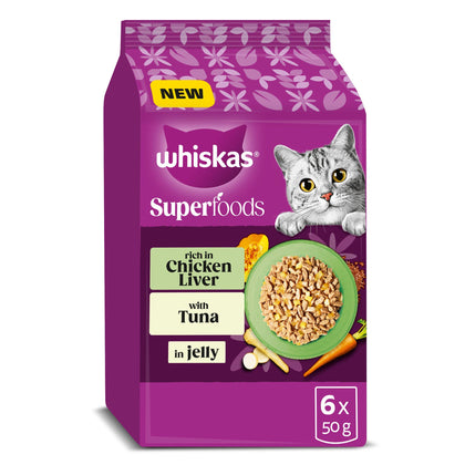 WHISKAS 1+ Superfoods Mixed Selection Wet Cat Food Pouches in Jelly