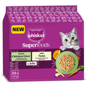 WHISKAS 1+ Superfoods Mixed Selection Wet Cat Food Pouches in Jelly