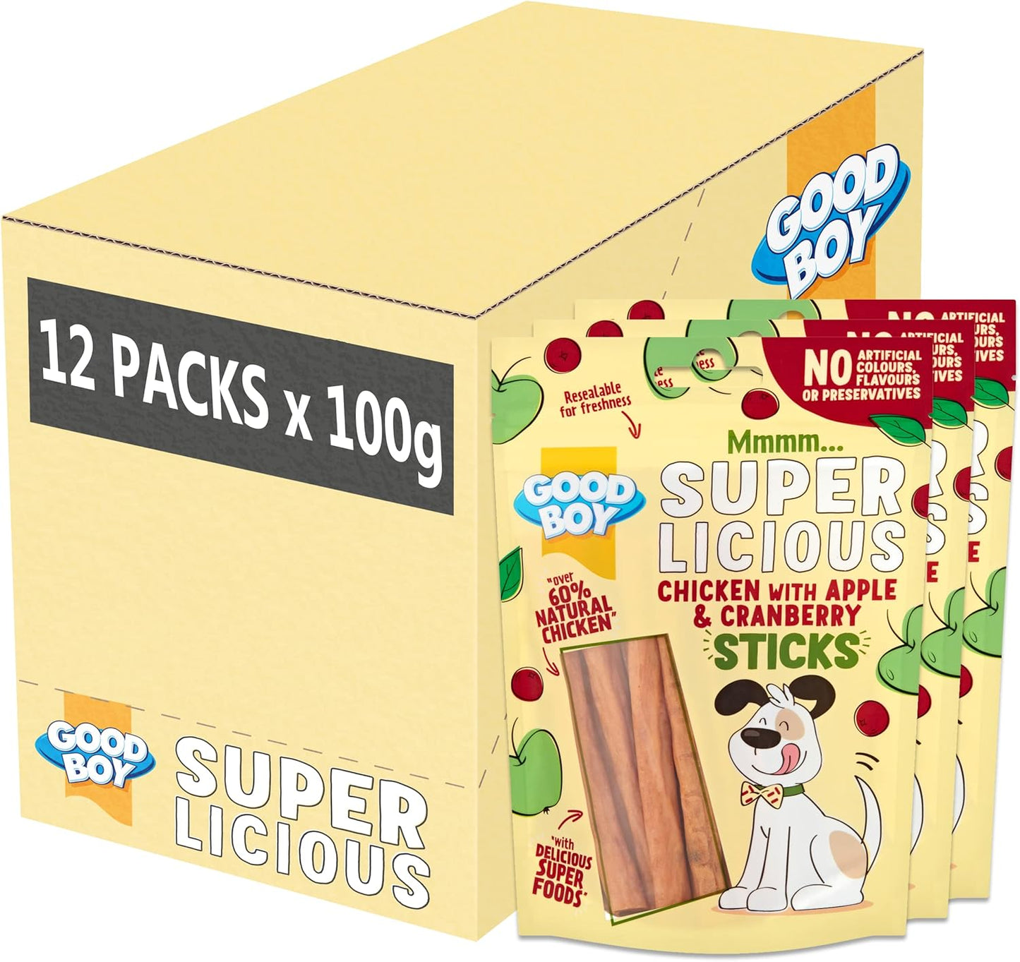 Good Boy Super Licious Chicken with Apple & Cranberry Sticks Dog Treats