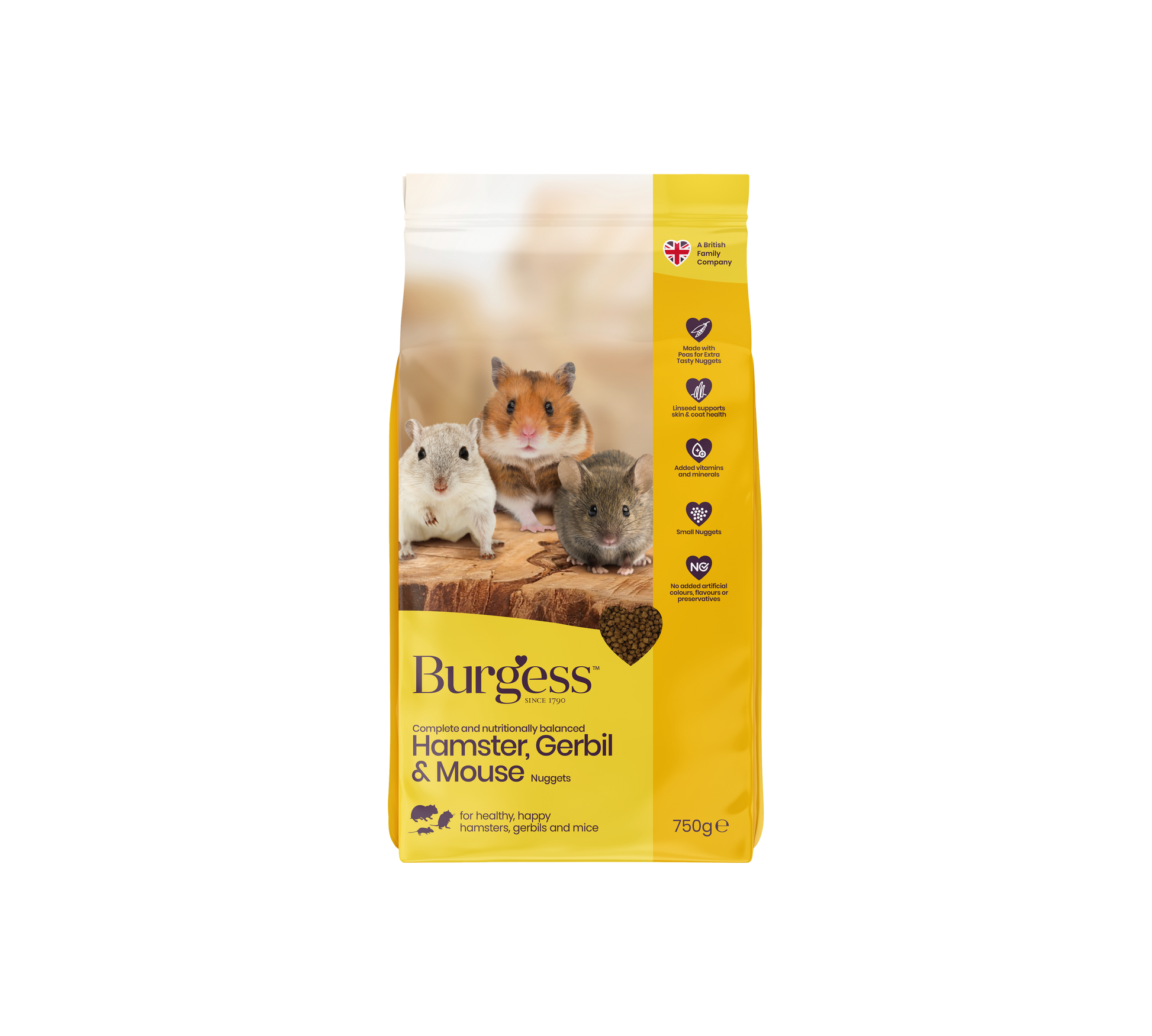 Front View of Burgess Hamster Gerbil & Mouse Nuggets - 750g