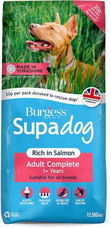 Front View of Burgess Dog Supadog Rich in Salmon Dry Dog Food - 12.5kg